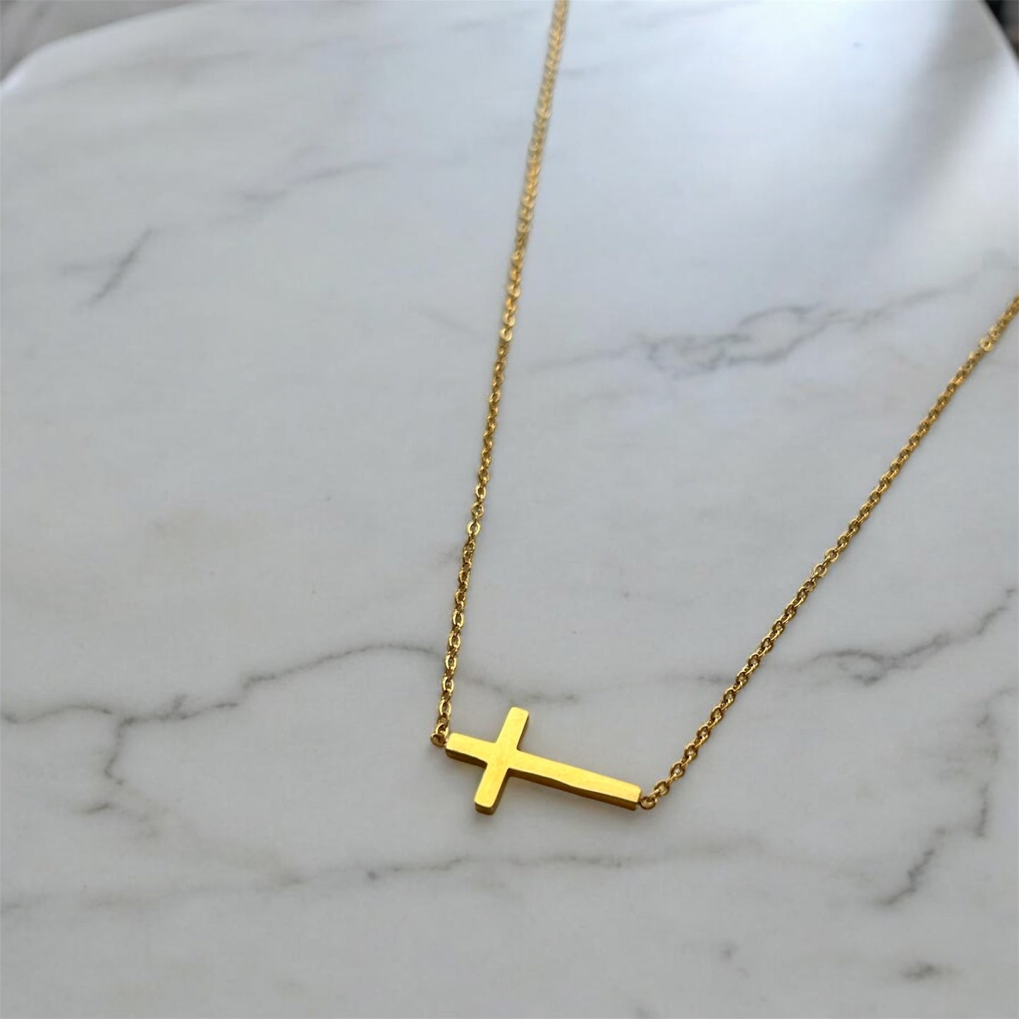 sideway cross necklace, eve necklace, gold cross necklace