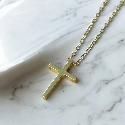 Cross necklace, gold cross necklace, front image, gold plated cross jewellery, anna necklace